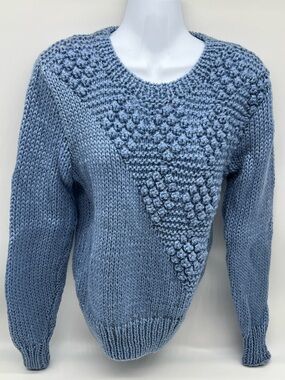 Vintage 80s Ray Strauss Cozy Dusty Blue Bubble-Stitch Crewneck Sweater-Size M